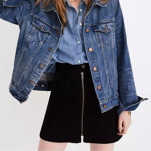 Madewell Utility Black Denim Zip Up Mini Skirt Size 23 - Picture 2 of 9